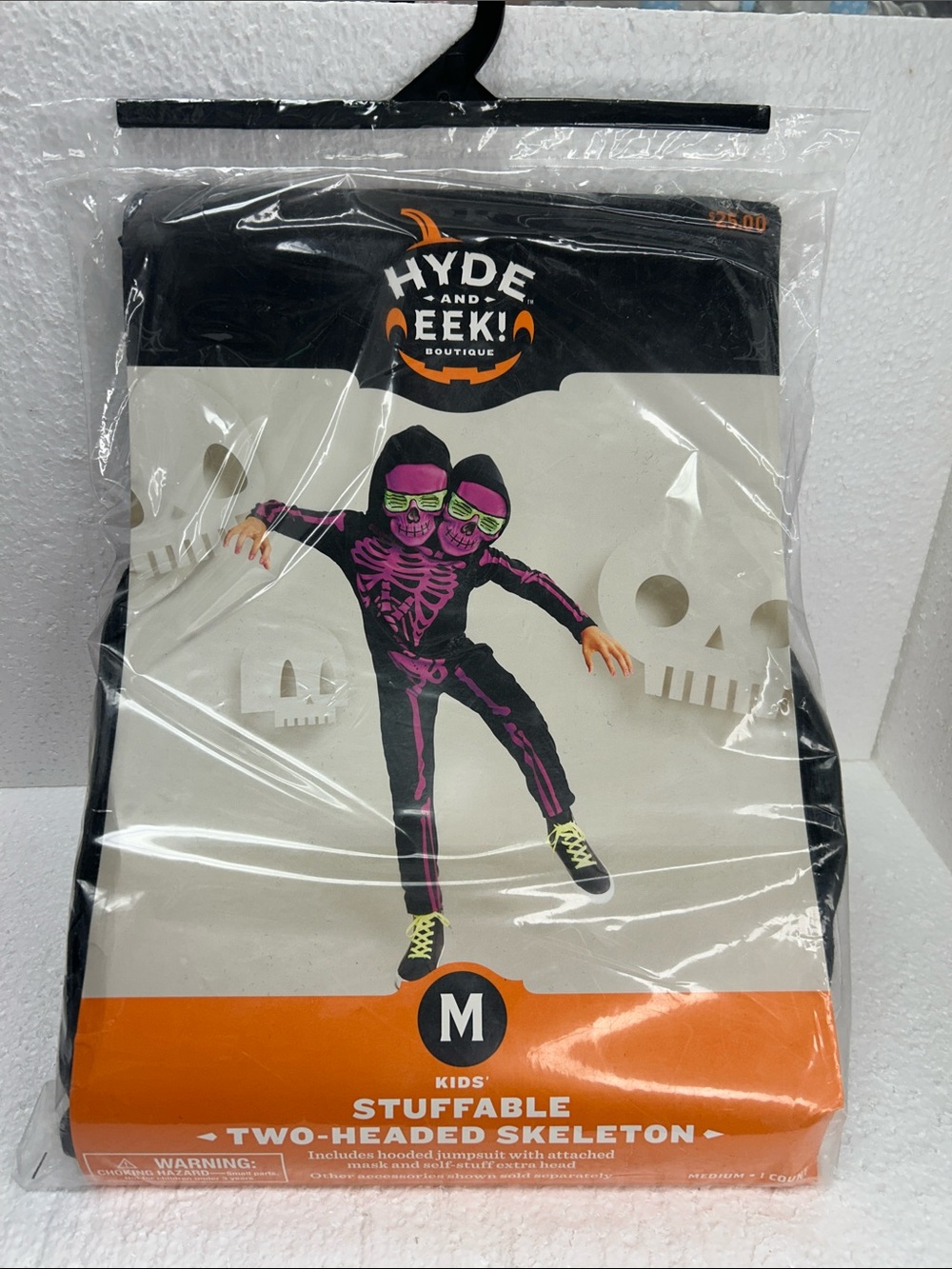 Kids Black and Pink Two-Headed Skeleton One-Piece (M)